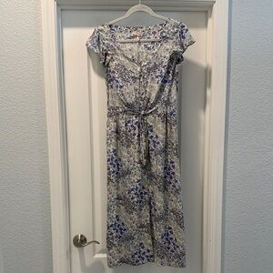 Rebecca Taylor Blue and Cream Floral Silk Maxi Dress